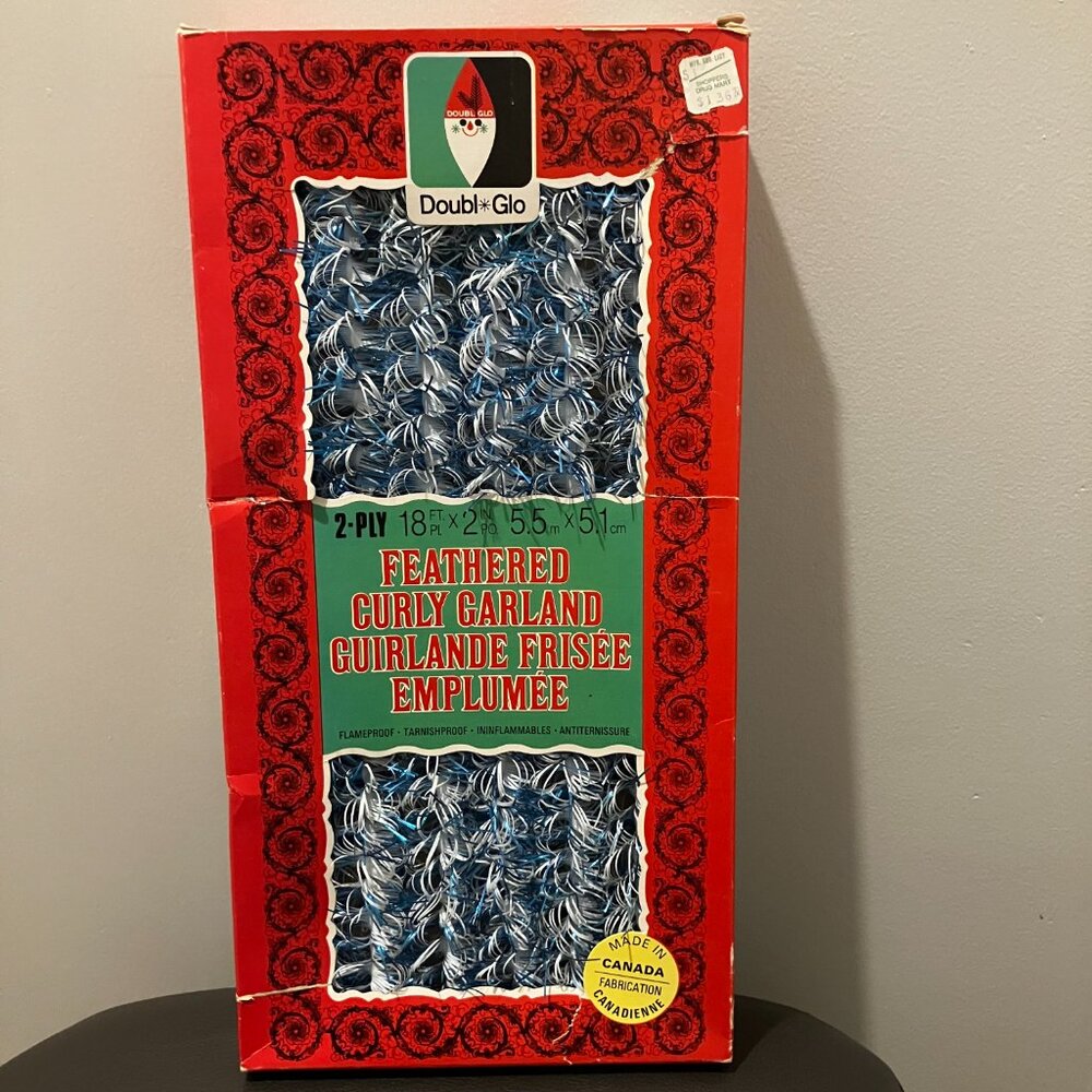 Vintage Doubl Glo 18-Foot Christmas Garland Blue/White Tree Decor